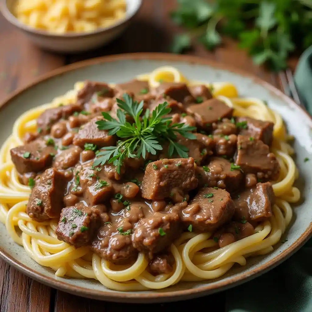 beef stroganoff dish